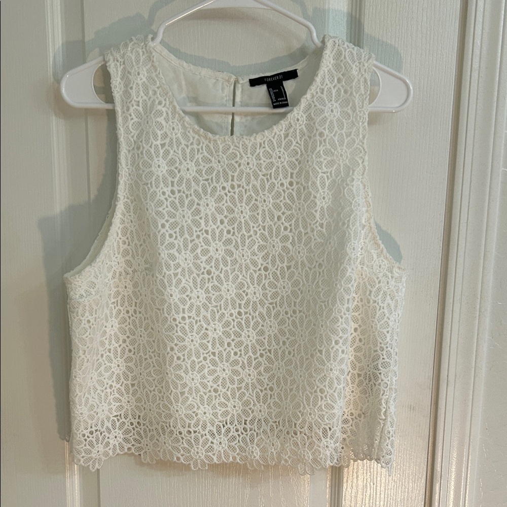 Forever 21 White Lace Sleeveless Top